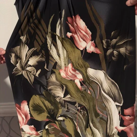 NWT Sandra Darren SZ14 Green, Black Pink Floral Beaded Neckline Sleeveless Dress - Picture 12 of 12